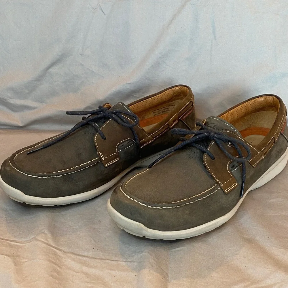 Clarks Unstructured Men's‎ Dark Gray Leather Boat Shoes Loafers Size 11